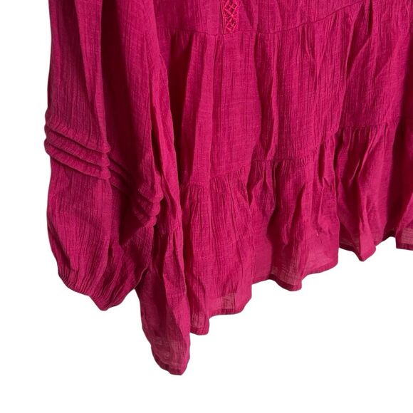 Zac & Rachel V-Neck Embroidered Tiered Long Sleeve Boho Blouse Pink Size 2X - Picture 4 of 9